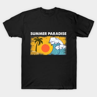 Vintage Retro Style Sunset Surfing Big Wave Summer T-Shirt